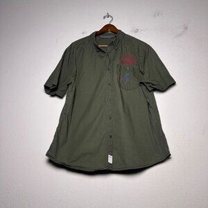 VTG Harley Davidson Green Button Up Casual Shirt Men XL Biker Moto "Loud Proud"